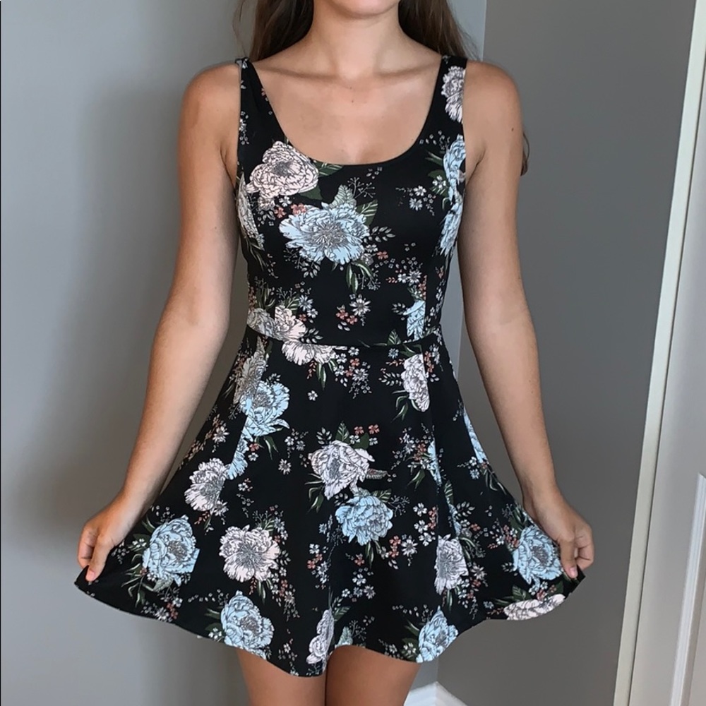 Black Floral Skater dress